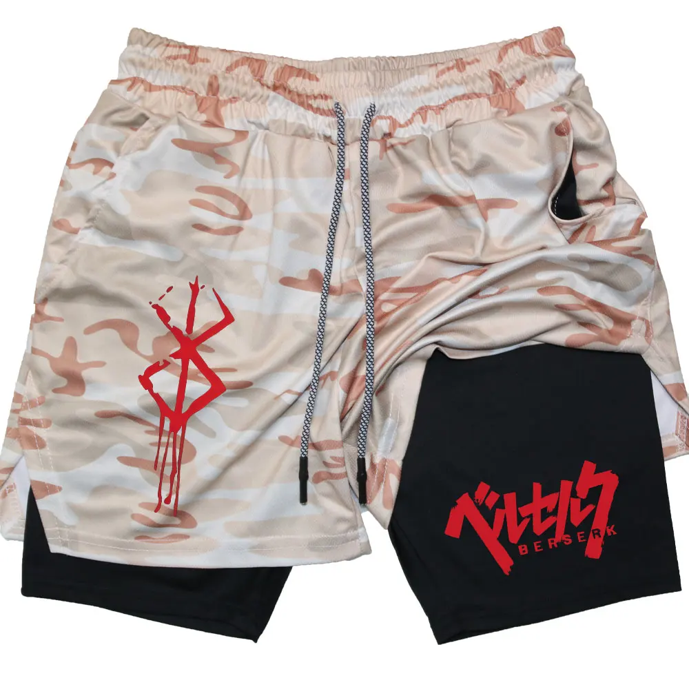 Compression Shorts Sports Shorts Yoga Shorts Anime Berserk Performance Shorts Men 2 in 1 Running Compression Shorts Training Yoga Gym Sportswear Workout with Pockets