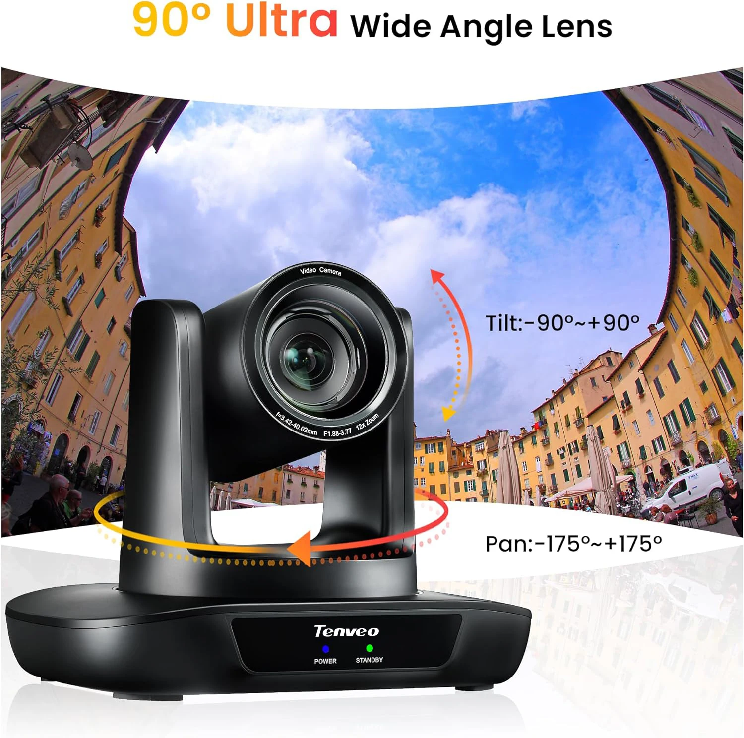 4K PTZ Conference Room Camera USB3.0/HDMI Live Streaming Camera 12X Optical Zoom Wide Angle for Video Conferencing Church