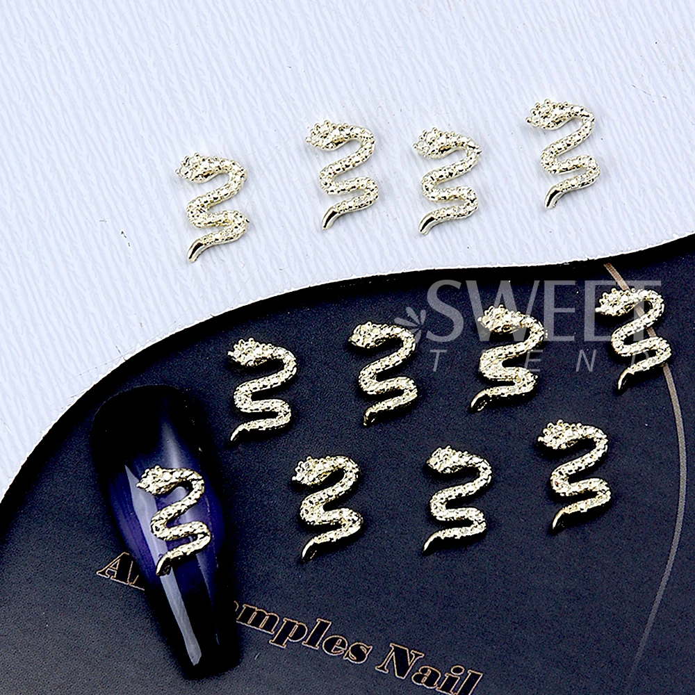 20pcs Y2K Gold Sliver Alloy Snake Nail Decorations 3D Metal Snake Nail Charm DIY Manicure Parts Nail Art Decoration Accessories