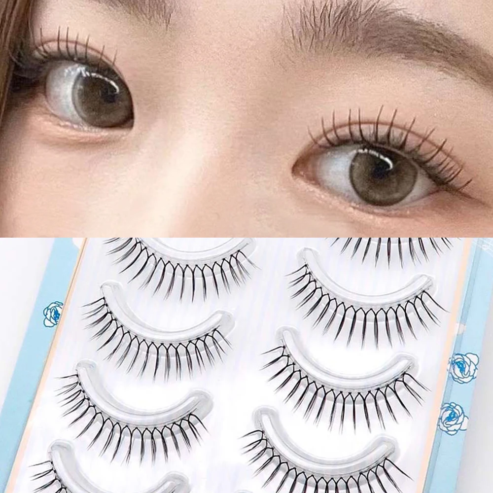 

Korean U-shaped False Eyelashes Natural Wispy Reusable Lash Extension Women Transparent Stems Comic Eye Makeup Tools 5Pairs