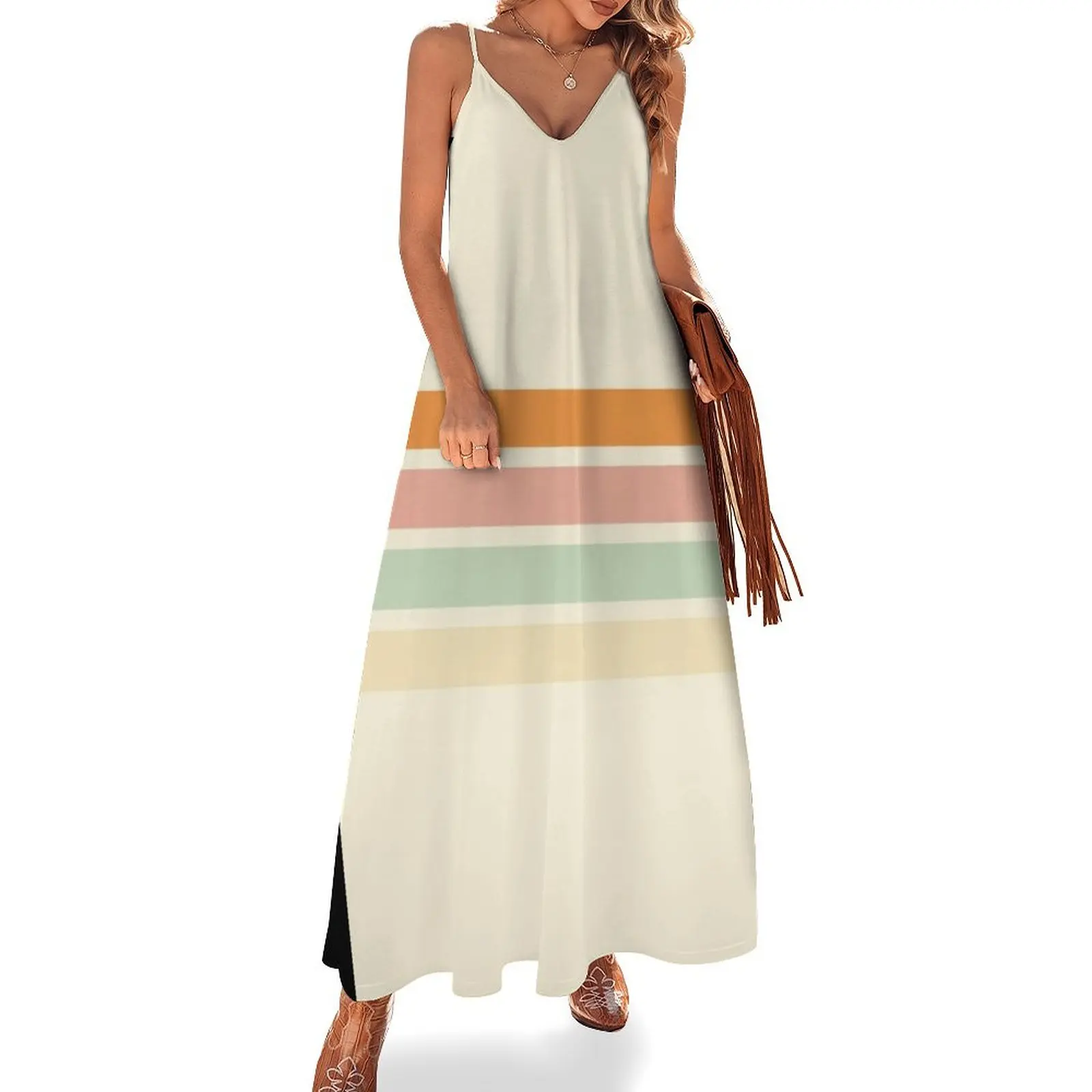 

Retro Stripes Sleeveless Dress beach outfits for women Dance dresses clothes for women