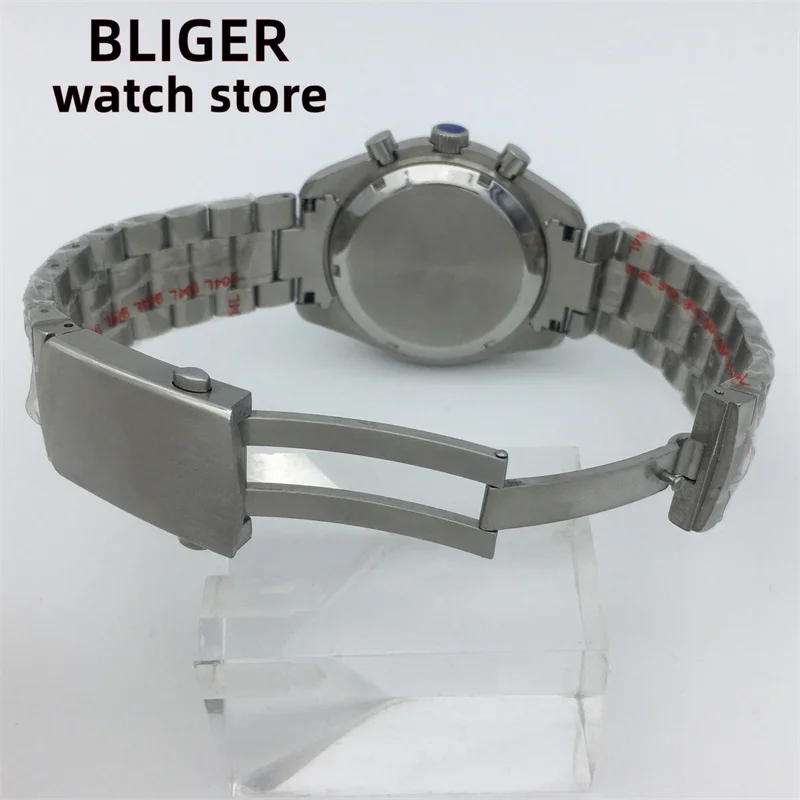 BLIGER40mm quartz multifunctional time meter commercial sapphire glass men's watch white dial steel strap VK63 movement