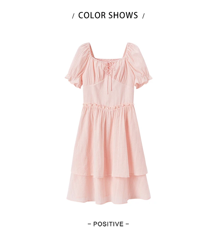 Vestido de mujer con diseño de orillo fibroso, nuevo vestido de verano retro de cuello cuadrado estilo palacio, vestido corto