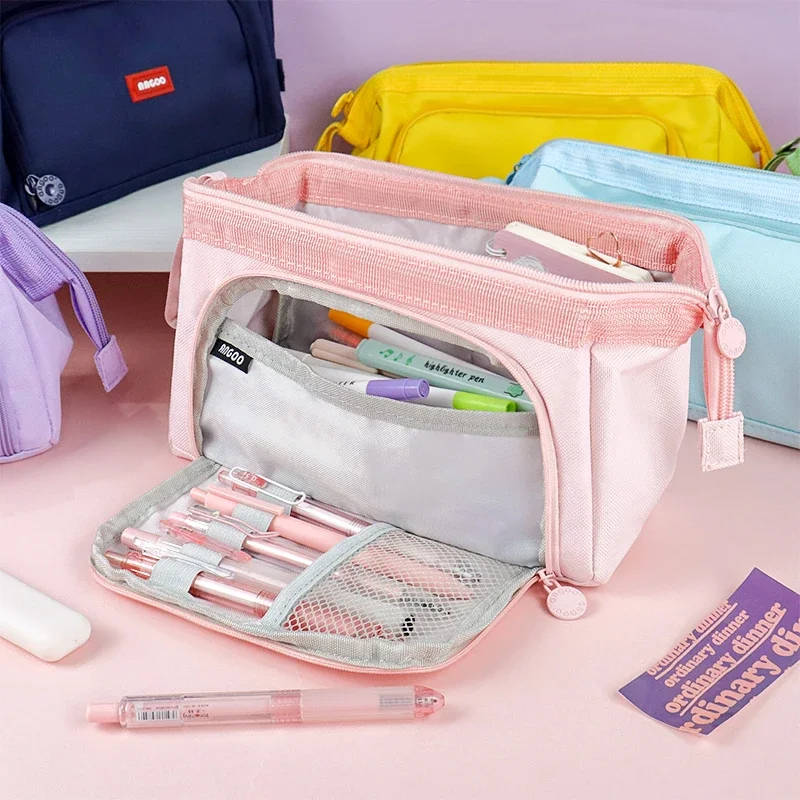 카와이 대용량 연필 케이스, 멀티 컬러 연필 가방, 간단한 소년 소녀, 학교 사무용품