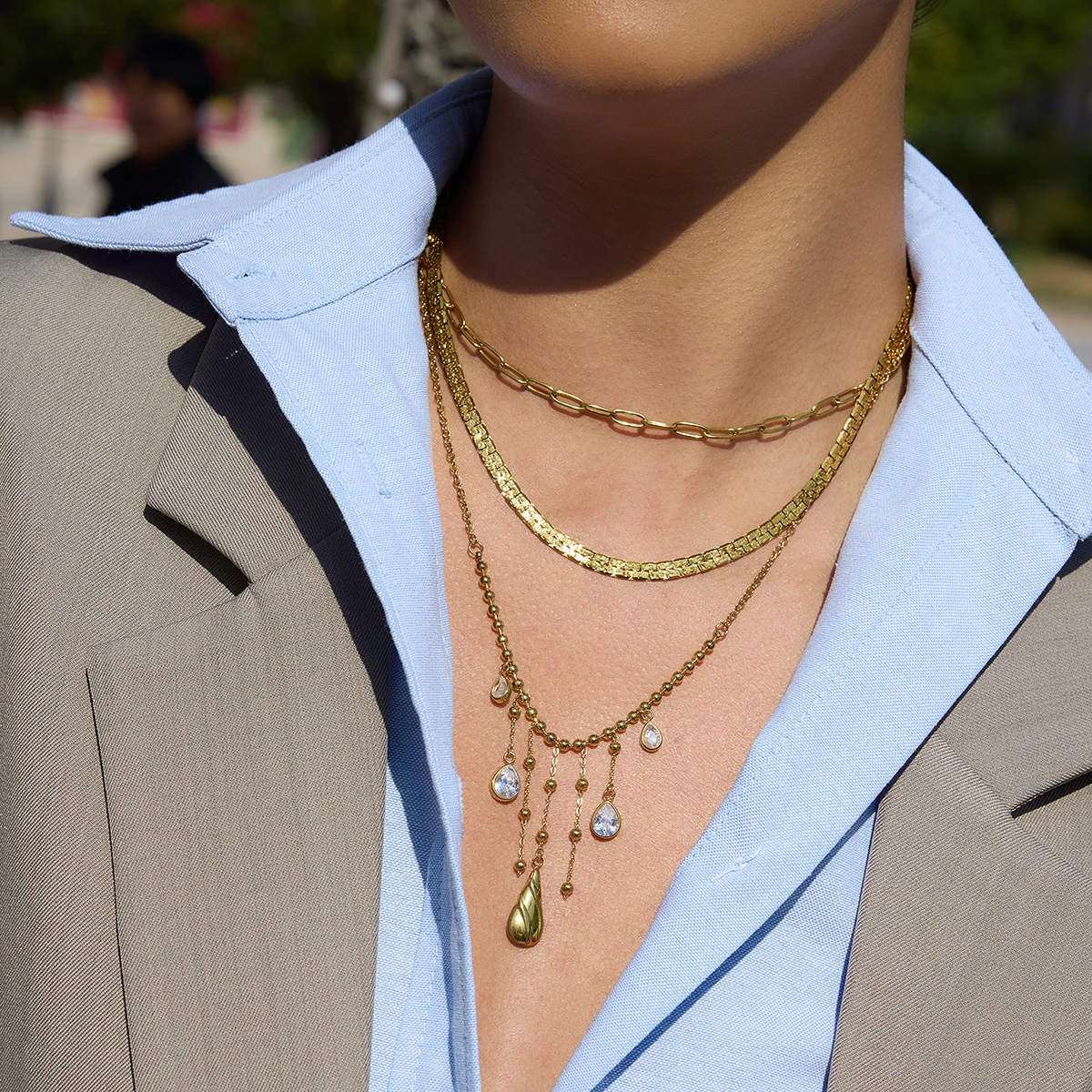 Youthway Classic Short Tassel Water Drop Zircon Pendant Necklace For Women Minimalist 18K Gold Plated Stainless Steel Necklace 4