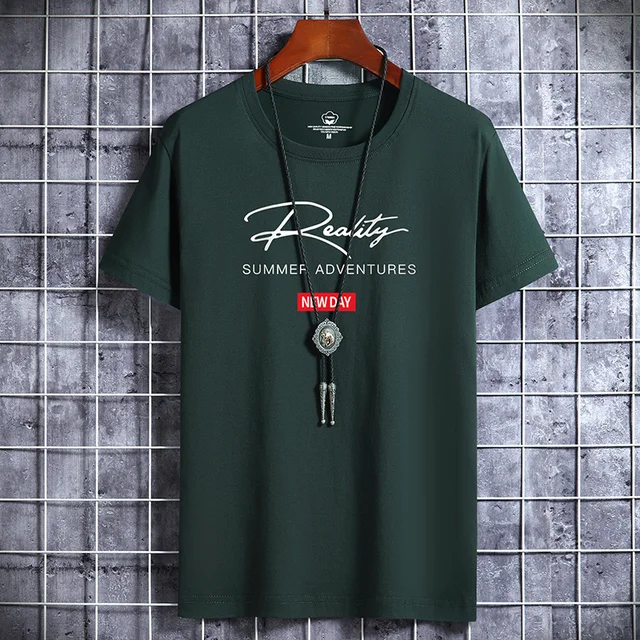 2022 NEW Letter Printing 100% Cotton Men T Shirt Hip-Hop Cotton T-shirt O-neck Summer Male Causal Tshirts Fashion Loose Tees J02 blackish green