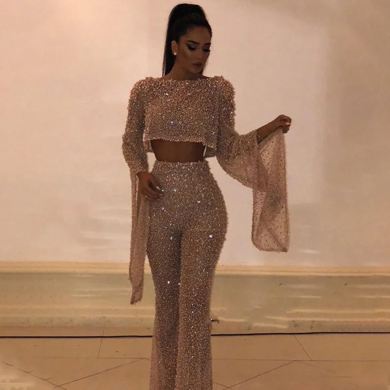 Sexy Backless Gold Sequin Bosycon Jumpsuit Women Long Sleeve Evening Party Night Club Bodysuit One Piece Rompers Overall Pants