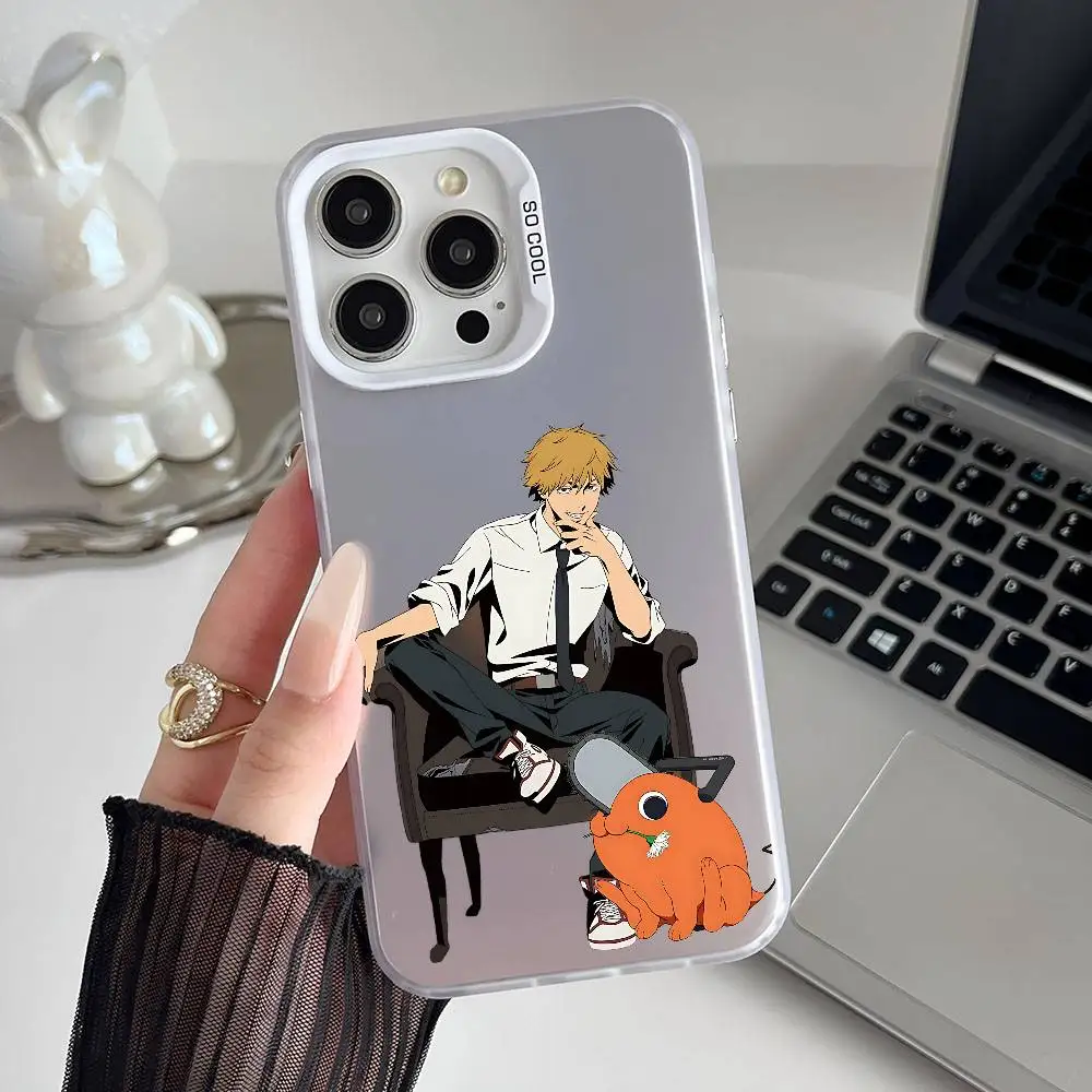 Anime Chainsaw Man Reze Arc Pochita Phone Case with Silver Gradient Back Cover