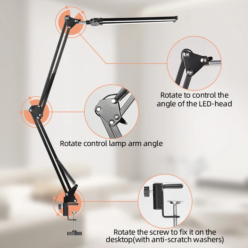 Desk Lamps Double Head LED Stepless Dimmable Led USB Table Lamp for Office Study Reading Lighting Fixture Computer Monitor Light 6