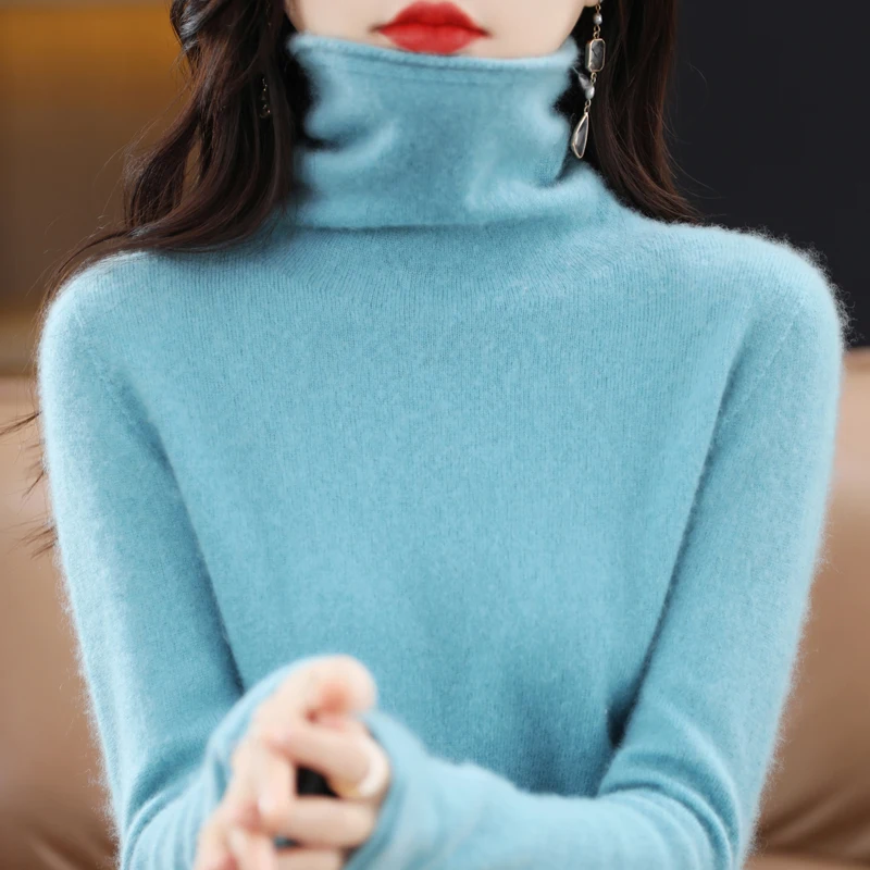 

First-Line Ready-To-Wear Pile Collar 100% Pure Wool Sweater Women's Spring Autumn Loose Bottoming Top Basic Knitted Cashmere Swe