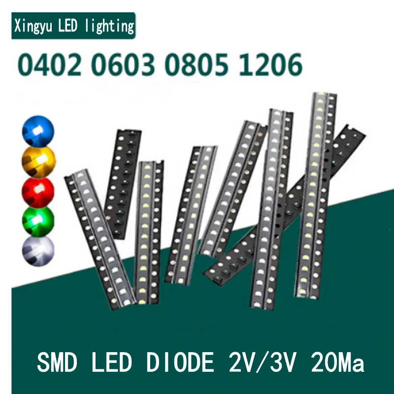 

100pcs SMD LED Diode 0402 0603 0805 1206 1210 3528 5050 5730 Red Yellow Green White Blue light emitting diode Clear LED Light