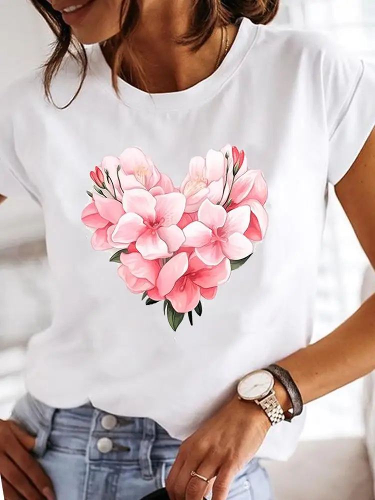 Clothes T Female Clothing For Women Graphic Tee Fashion Lady Sweet Flower 90s Casual Top O-neck Short Sleeve Print T-shirts