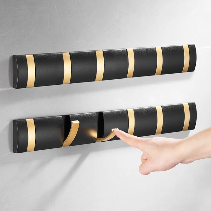 Door Hanger Clothes Hook Kitchen Bedroom Towel Coats Storage Rack Foldable Invisible And Traceless Black Golden Hook Organizer