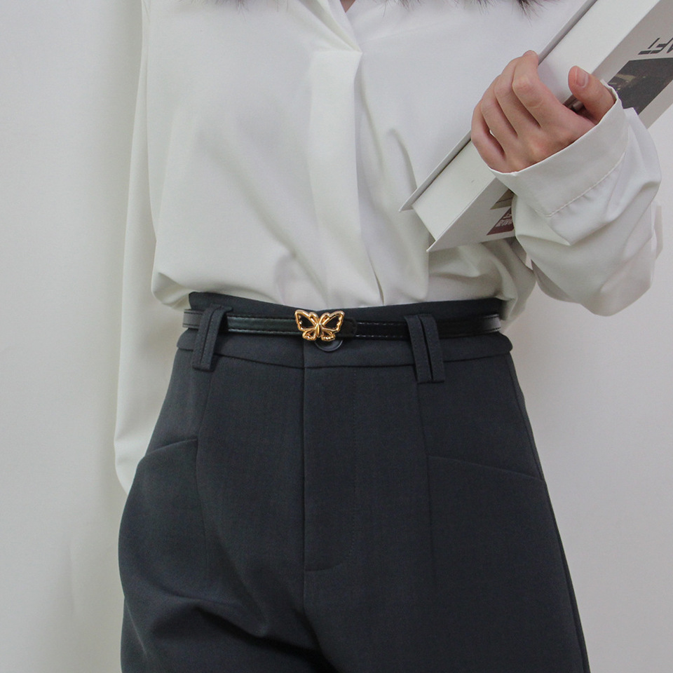 New Fashionable Butterfly Snap-Button Belt  Trendy Minimalist and Versatile Leather Belt for Blazers Wool Coats, and Sweaters