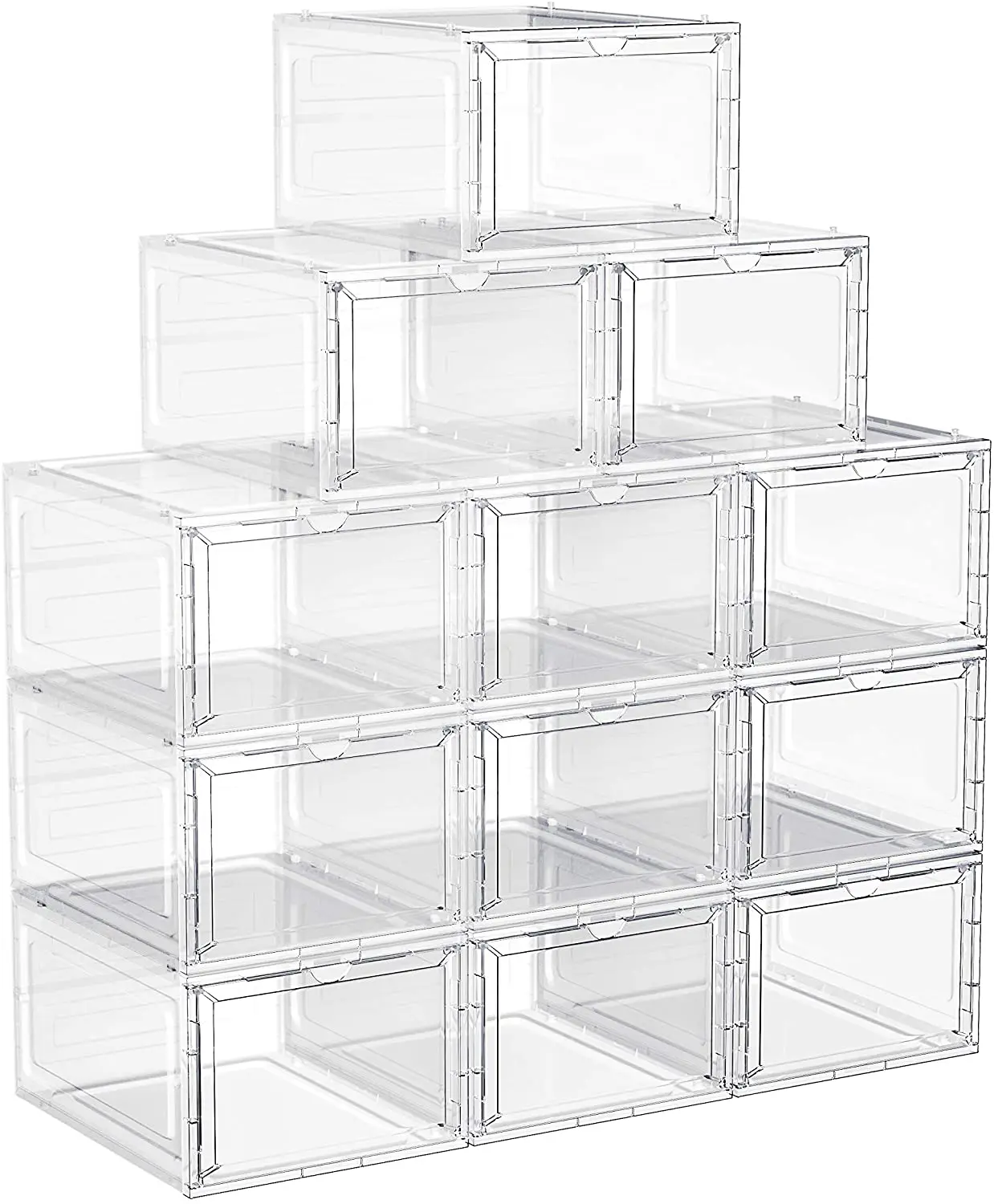 MMBABY 6-Tier Foldable Shoe Rack Organizer for Closet 6-12Pairs Plastic  Collapsible Shoes Storage Box Clear Shoe Boxes Stackable with Door Easy