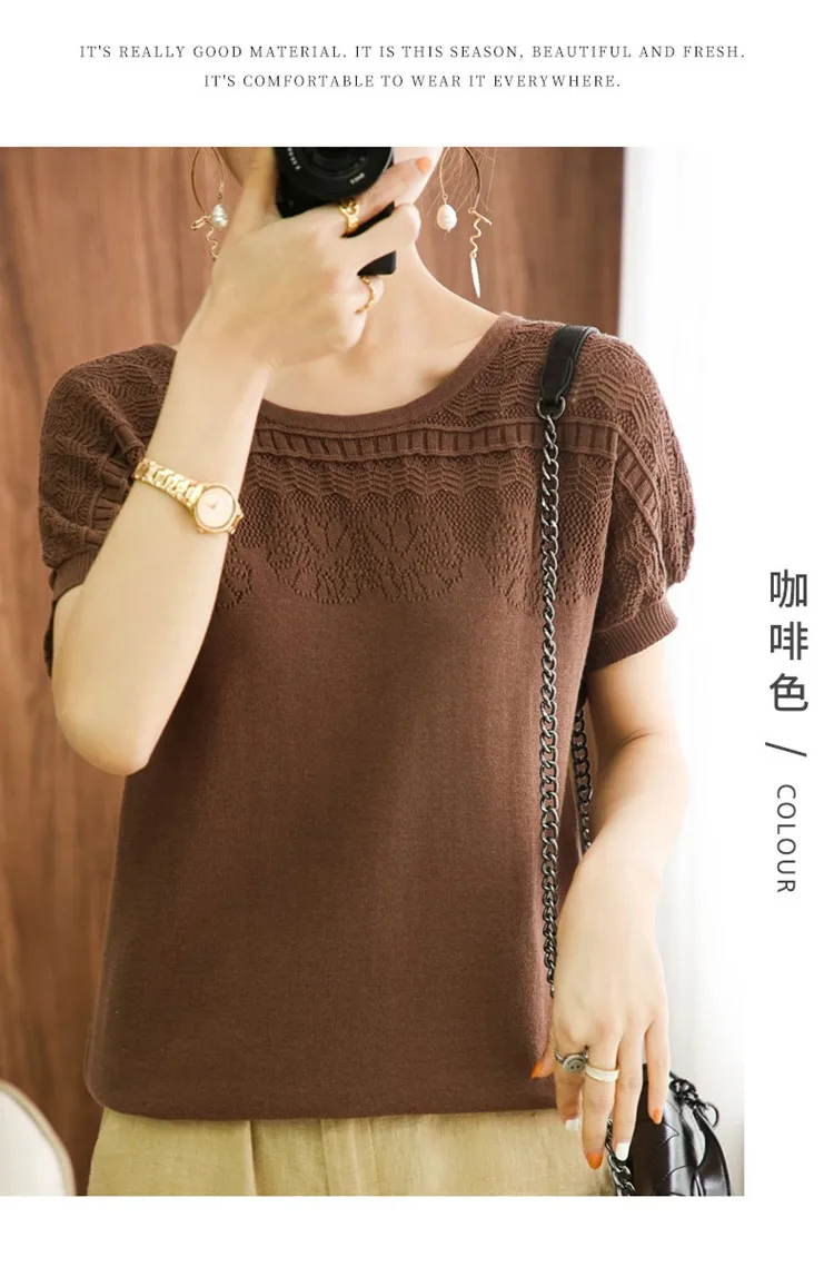 100% pure cotton short-sleeved summer new pullover vest ladies O-neck knitted loose T-shirt m free shipping for women