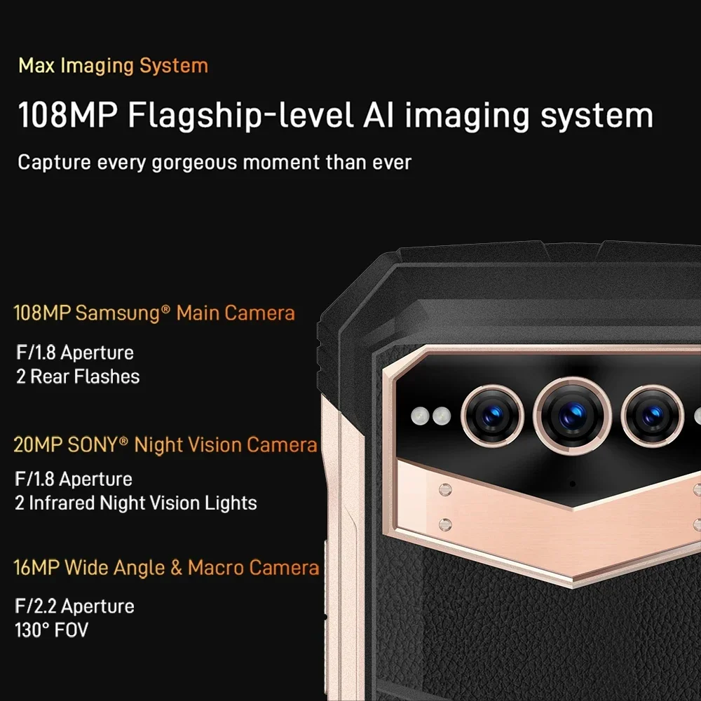 Original DOOGEE V Max 22000mAh 5G Rugged Phone 12GB RAM+256GB ROM Mobile Phone 108MP 33W 6.58 Inch 120Hz Octa Core Cellphone NFC