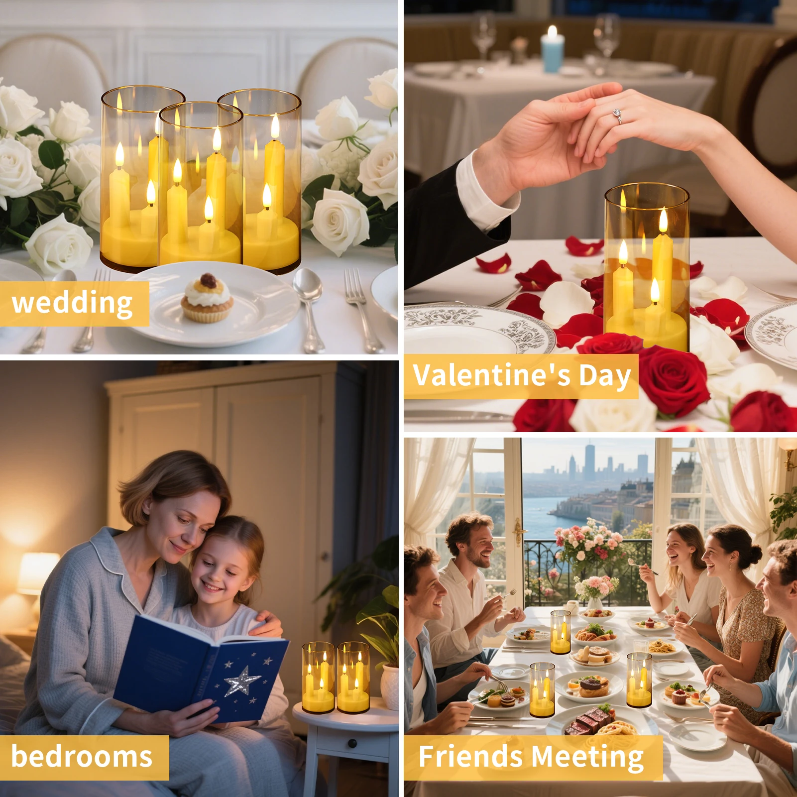 3 in 1 Flameless 5/8/10CM Taper Candles Battery Operated LED Acrylic Pillar Flickering LED Electronic Candles with Lampshade