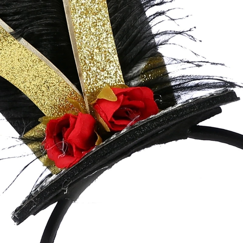 Elegant Floral Fascinators Top Hat with Glitter Pillbox Hat for Makeup Party