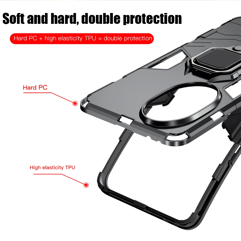 Rugged Shockproof Armor Case with Soft Silicone & Metal Ring Stand