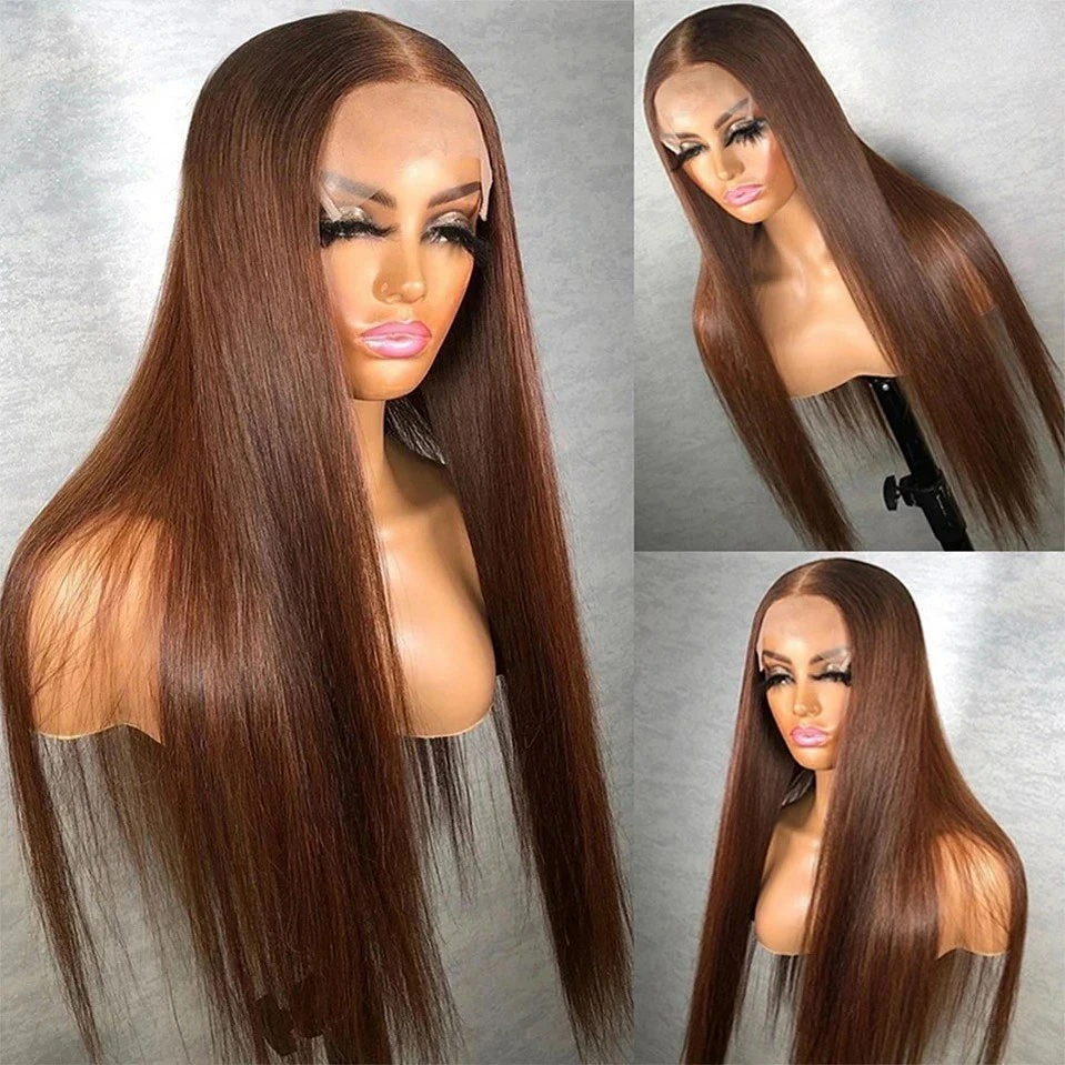 13x6 Chocolate Brown Straight Lace Frontal Wigs 100% Human Hair Wig Transparent Brown HD Lace Front Wig 4x4 5x5 Colored Wigs