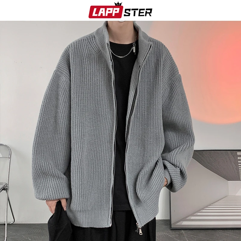 LAPPSTER Harajuku Cardigan Sweatshirt 2023 New In Outerwears Solid Zipper Up Sweater Vintage Designer Graphic Knit Sweaters Coat