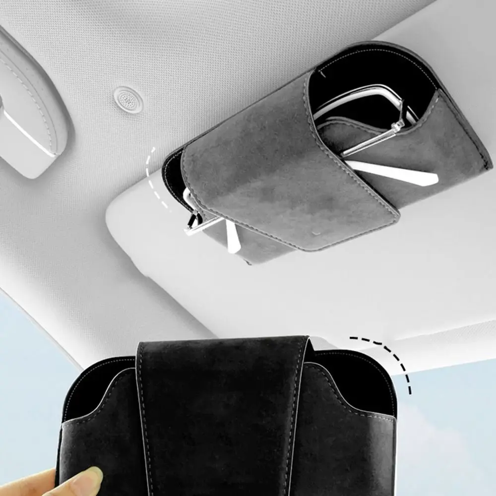 Car Storage Tools Sun Visor Glasses Holder Multi-functional Wear-Resistant Car Storage Box Cowhide Auto Sunglasses Holder