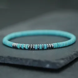 Elegant Unisex Howlite & Hematite Beaded Bracelet - Multicolor Options - 19.5cm(7.7inch) (Blue howlite)
