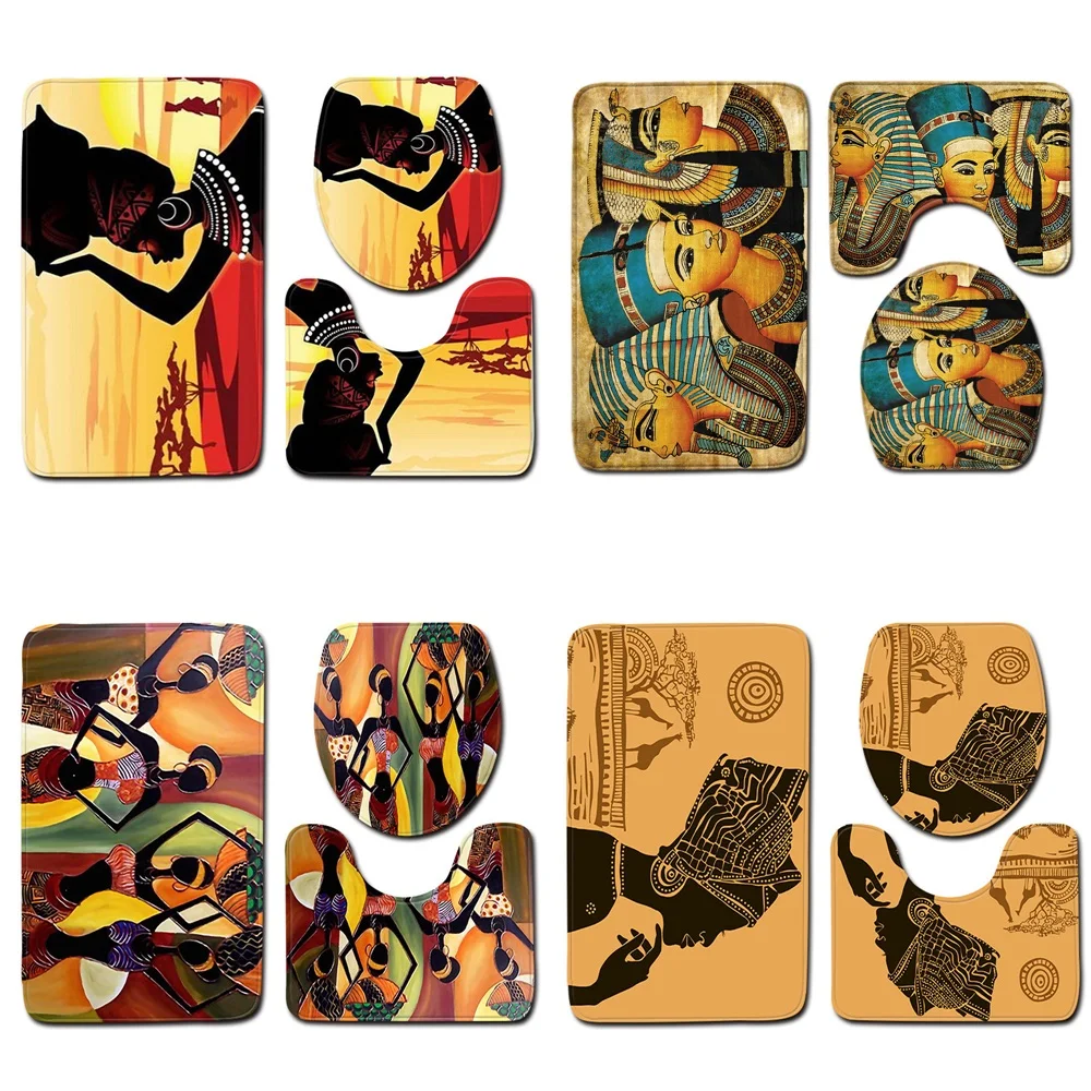 

Indian Egyptian Culture Bathroom 3-piece Bathroom Floor Mat Toilet Seat Mat Home Decor