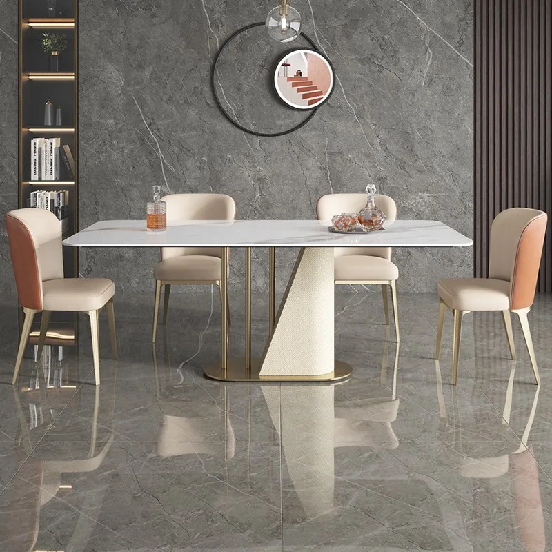 

High end rock plate dining table Modern simple light luxury rectangular dining table Nordic table chair combination