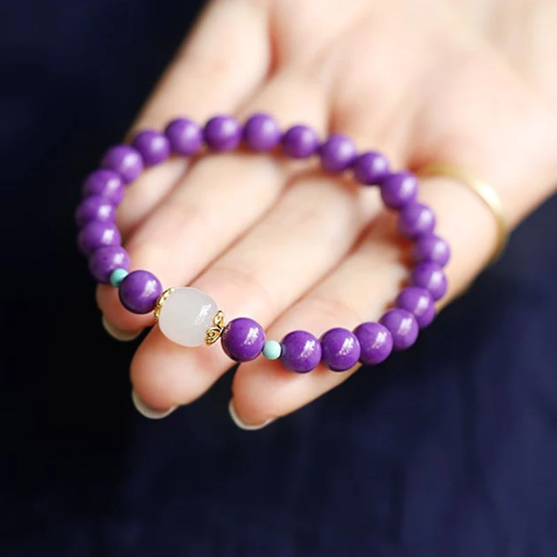 8mm Einzelkreis Lila Perlen Mit Hotan Jade Buddha Hand String Geschenk Mädchen Schmuck Für Weibliche Mutter Geschenk