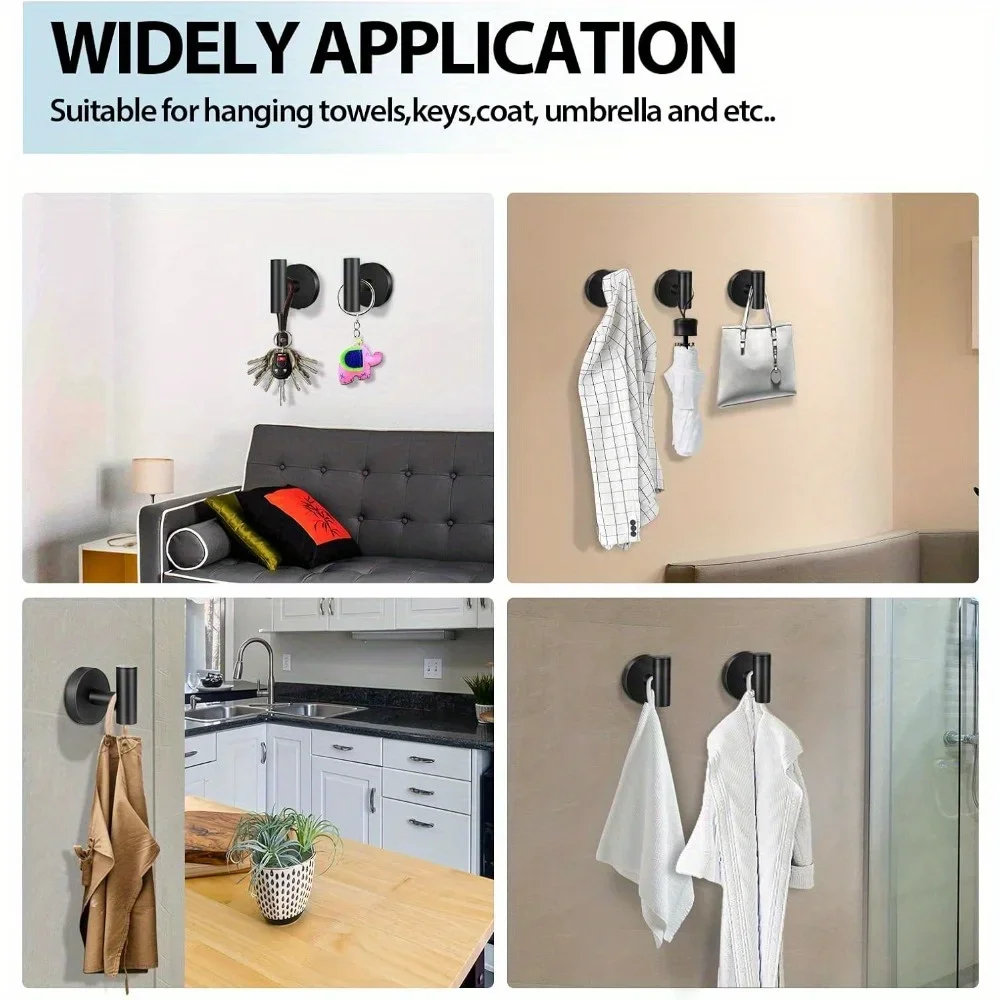 Matte Black Sticky Wall Hook 2 Piece Heavy Duty Sticky Towel Hook for Bathroom, Kitchen Door, Wall