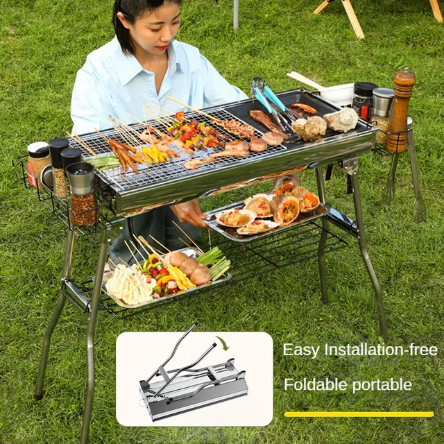 Bbq Grill Outdoors A Hordozható Faszén Grillezőhöz, Kempingtőkemencék Kemping Kerti Grillhez.