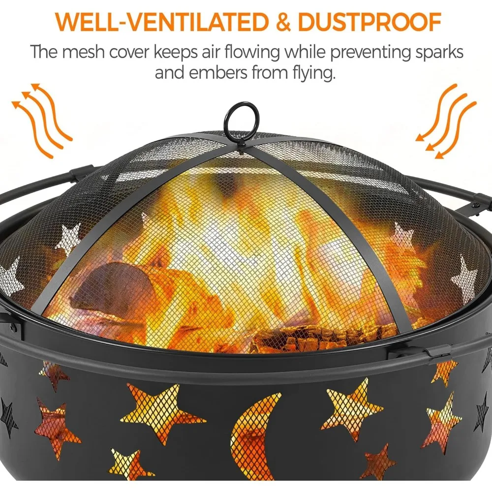 Outdoor Wood Burning Fire Pit with Spark Screen, Suitable for Bonfire Terrace Backyard, 30 Inch