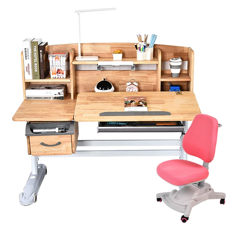 

hot sell adjustable children's study table and chair for student modern solid wood desk for kids child