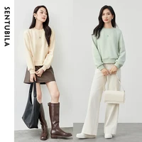 SENTUBILA Embroidery Woman Sweatshirts Pullovers 2024 Winter Straight Cotton Thick Cropped Round Neck Basic Tops 144A57100 1