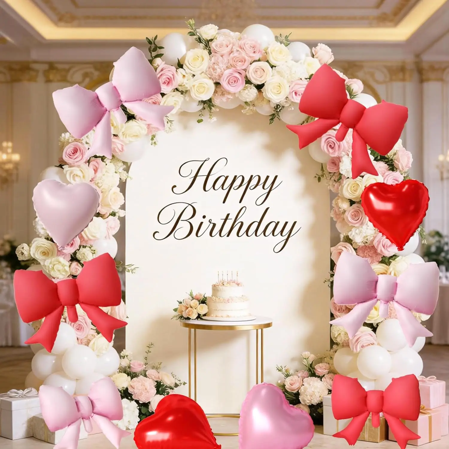 20 Stück cremefarbene Herz- und Schleifenballons, rosa/rot/weiß, für Mädchen, Frauen, Geburtstag, Valentinstag, Verlobungsfeier – Detail 11