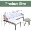 3 Pieces Patio Furniture Set, L-Shaped Outdoor Chaise Lounge Wicker Rope Boho Patio Bistro Set for Balcony,Poolside,Porch, White 4