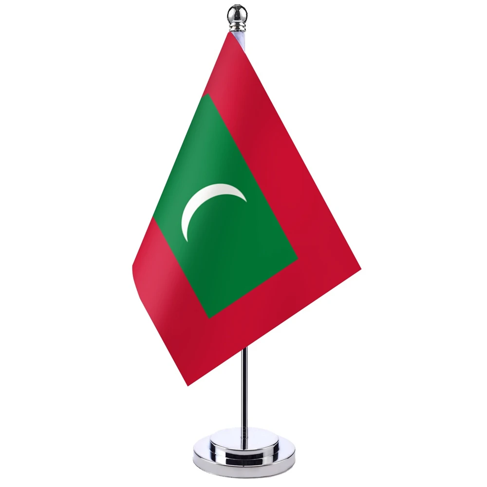 

14x21cm Office Desk Flag Of Maldives Banner Boardroom Table Stand Pole The Maldives Cabinet Country Flag Set Meeting Room Decor