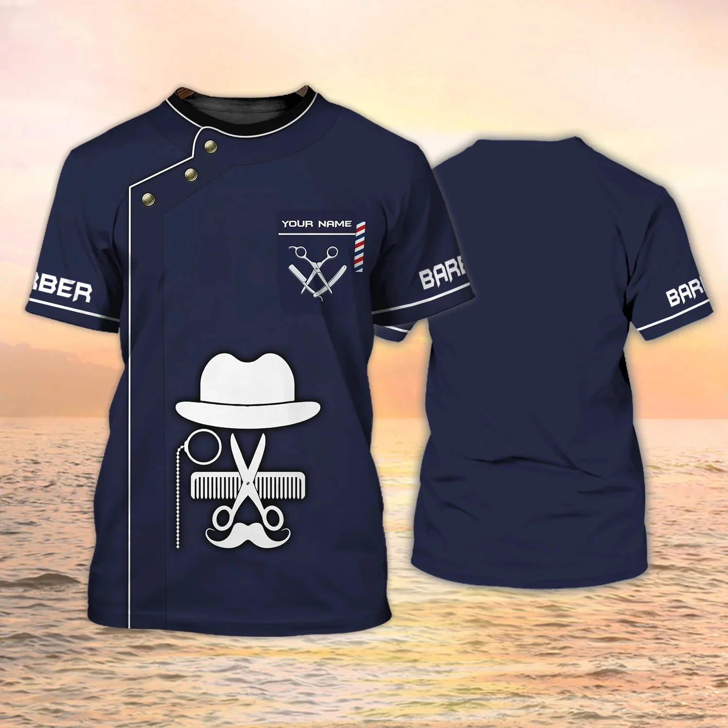 Neueste Sommer männer T-shirt Barber Shop Personalisierte Name 3D Gedruckt t shirt Unisex Casual Tops Klassische Barber Uniform DW160 – Detail 19