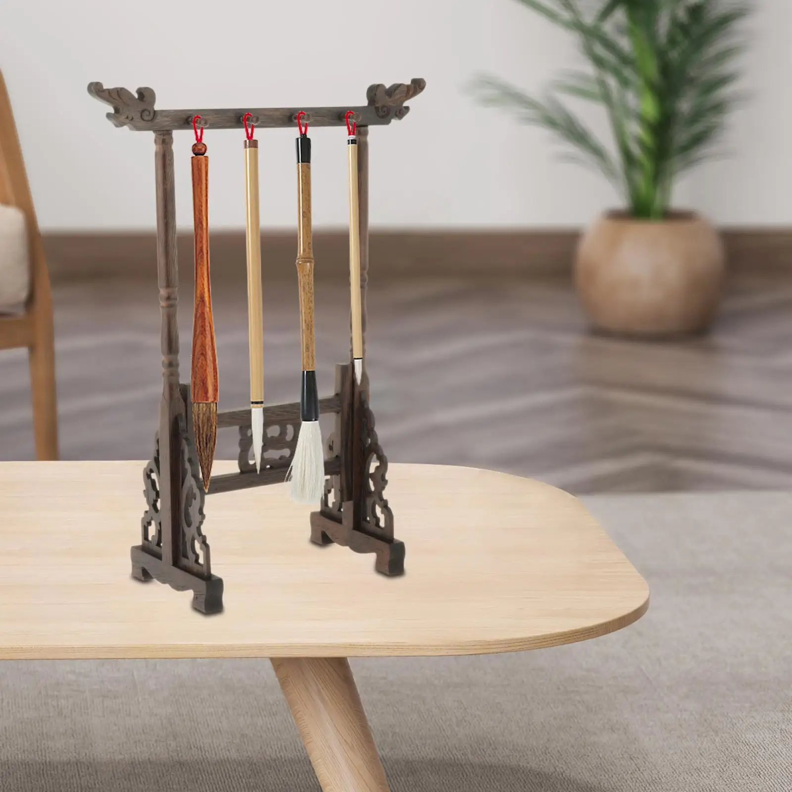 

Calligraphy Brush Hanger Stand Wooden Shelf Accessories Assembled Size 17.5Cmx10Cmx37cm Retro Chinese Style Elegant Durable