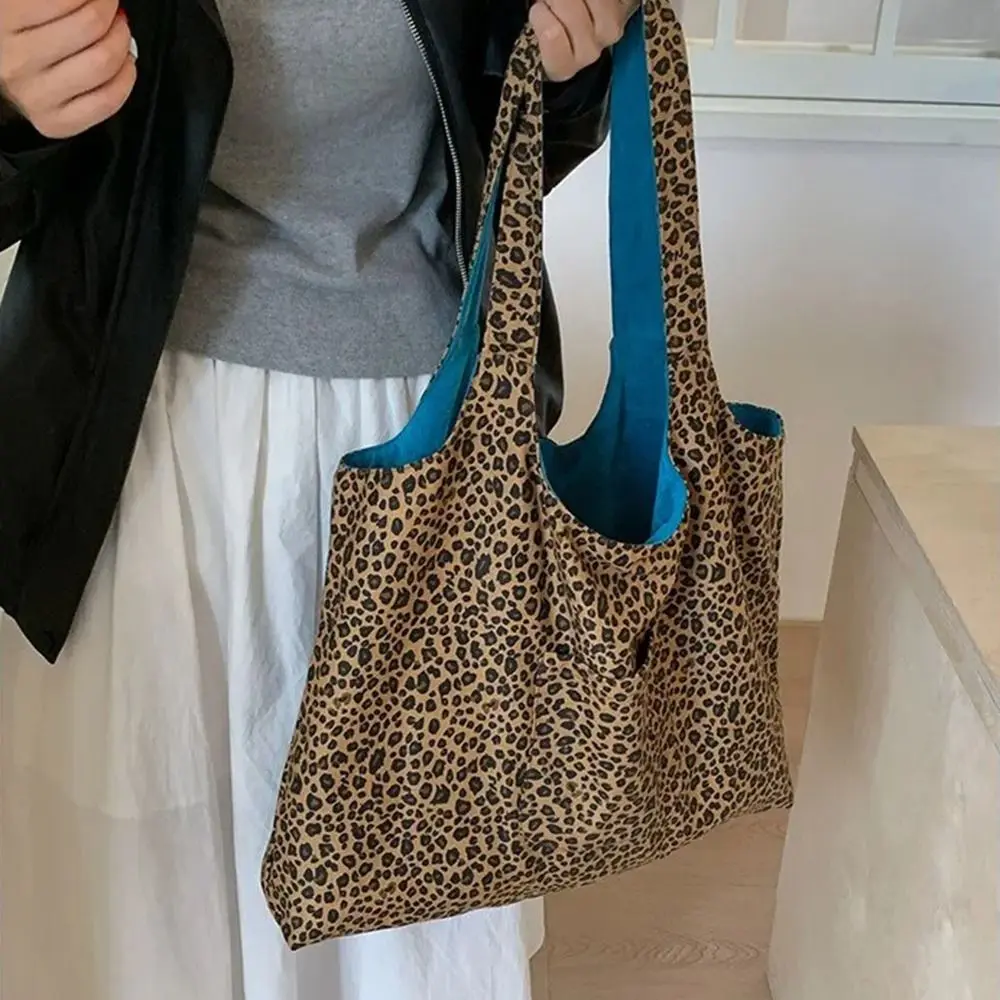 Casual Double Sided Shoulder Bag Large Capacity Floral Pink Tote Bag Leopard Print Bag