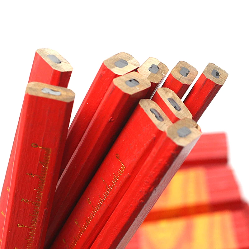 Woodworking Thick Core Pencils with Scale - 12-Pack in Black/Red