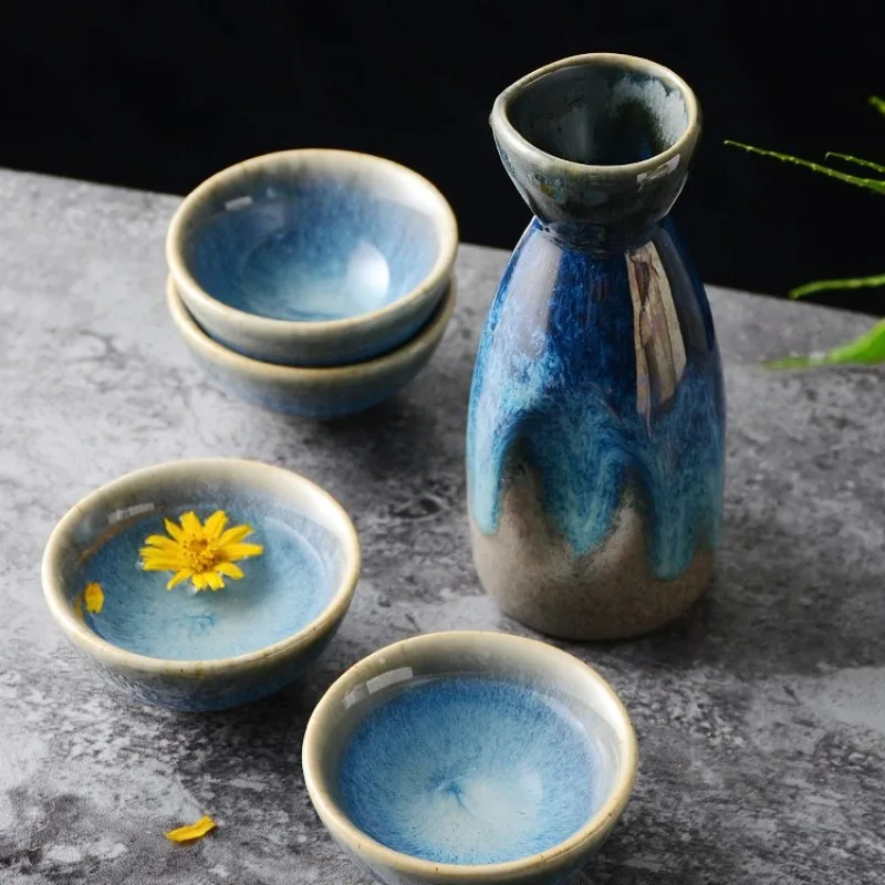 일본식 사케잔 & 주전자 와인 세트 세라믹 바이주잔 식기 빈티지 와인 주전자 선술집 식기