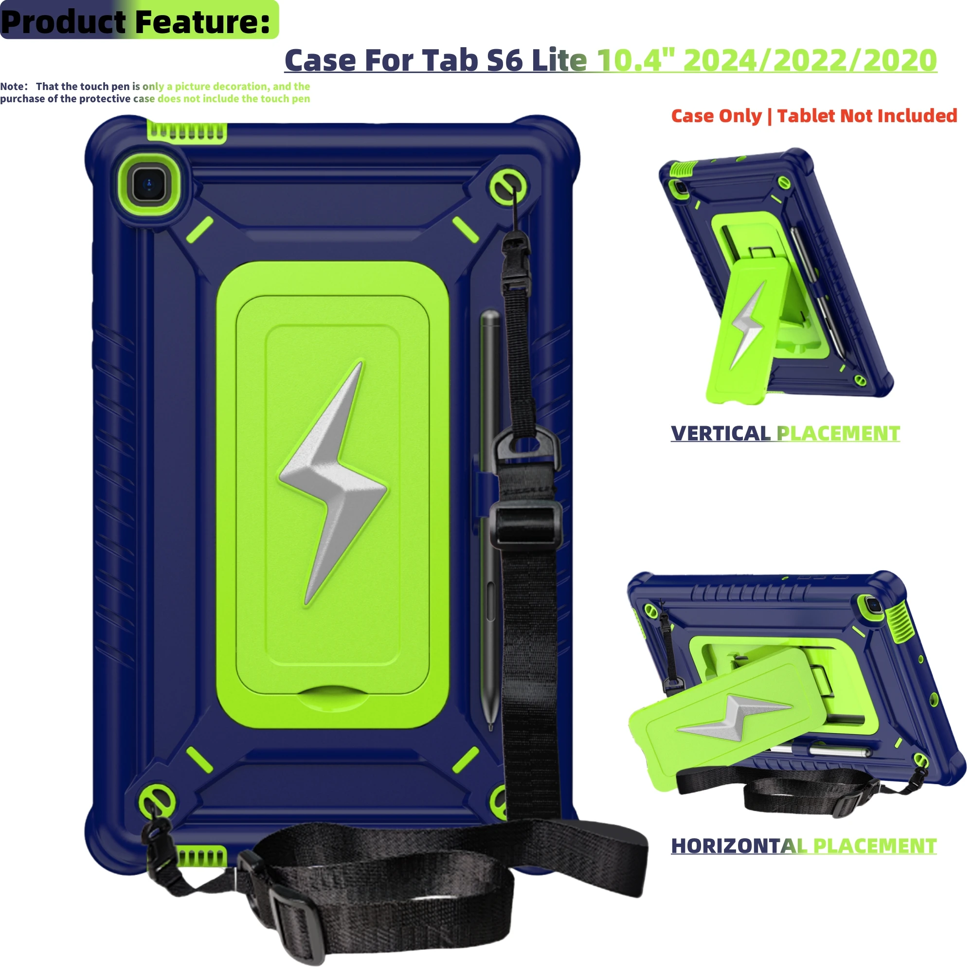 Heavy Duty Shockproof Tablet Case with Kickstand, Shoulder Strap, and Pen Holder