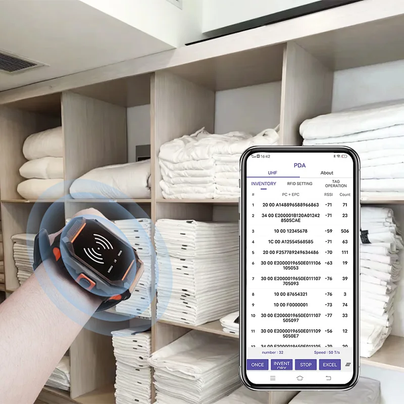 웨어러블 UHF RFID 시계형 리더기 860-960MHz 블루투스 무선 손목밴드 태그 리더기 (창고 물류 세탁 관리용)