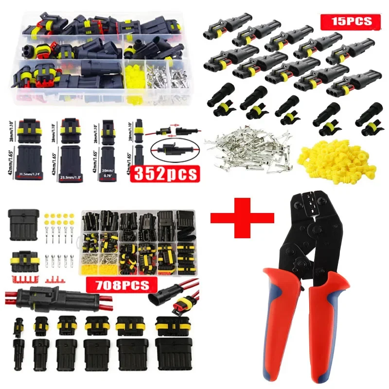 Conector de Fio Elétrico do Selo Macho e Fêmea Conectores Impermeáveis Escondidos Chicote de Caminhão 1p 2p 3p 4p 5p Pinos 708 352 15 Peças