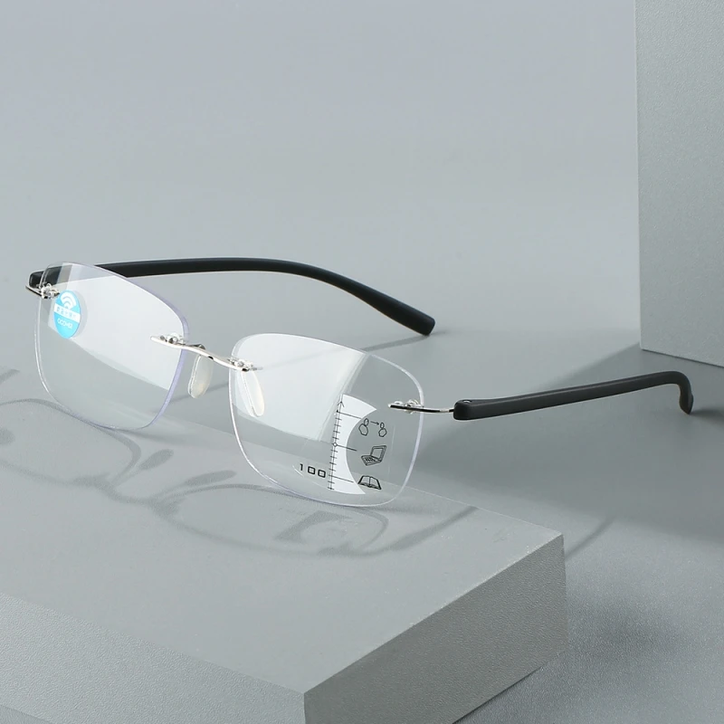 Unisex Square Progressive Multifocal Glasses Men Women Trendy Rimless Reading Glasses Vintage Blue Light Blcoking Eyeglasses 2