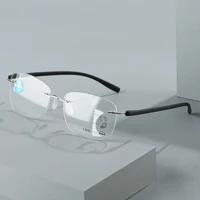 Unisex Square Progressive Multifocal Glasses Men Women Trendy Rimless Reading Glasses Vintage Blue Light Blcoking Eyeglasses 2