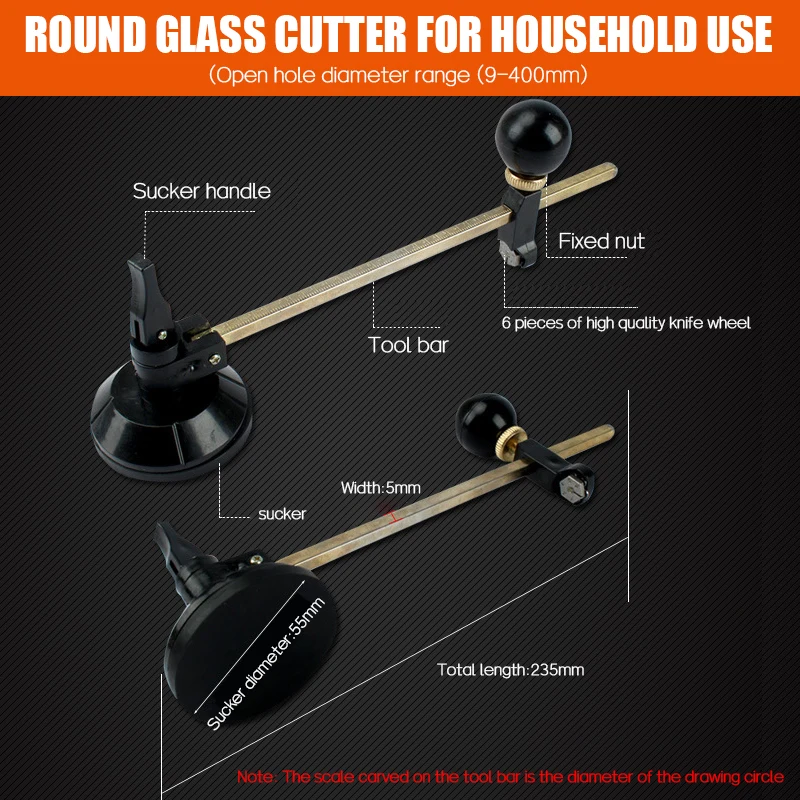 1PC Circular Glass Cutter Round Handle Glass Cutter Suction Cup For Glass  Cutting Craft 55/60mm Dia Glass Cutter Suction Cup - AliExpress